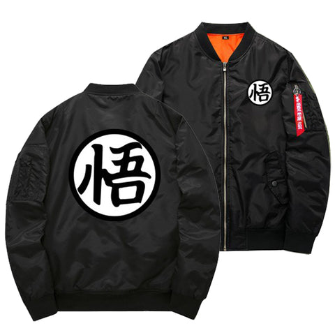 Son Goku's Insignia Japanese Logo | Black Bomber Jacket | Dragon Ball Super