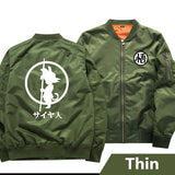 Young Kid Son Goku & Insignia Japanese Logo | Olive Bomber Jacket | Dragon Ball Super