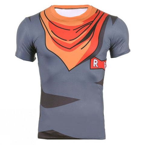 Android 17 Red Ribbon Gear | Body Building Short Sleeve Shirt | Fitness Workout | Dragon Ball Super